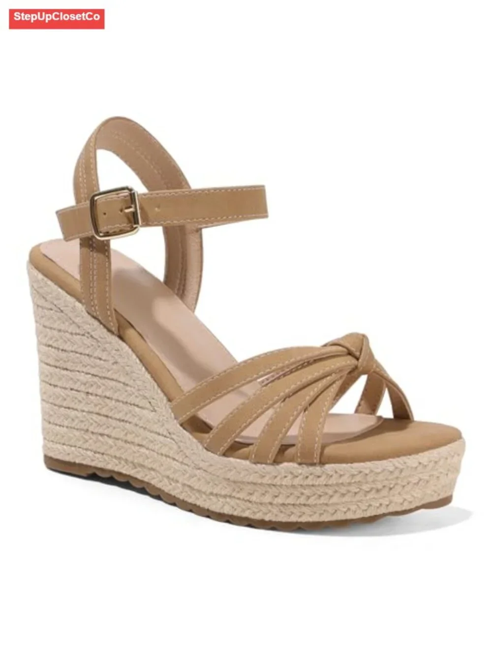Open Toe Platform Espadrilles Wedge Sandals with Adjustable Buckle Strap